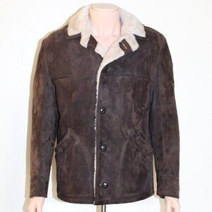 Vtg 70s Montgomery Ward Canada Brown Faux Suede Fur Lined Button Jacket Men's 42